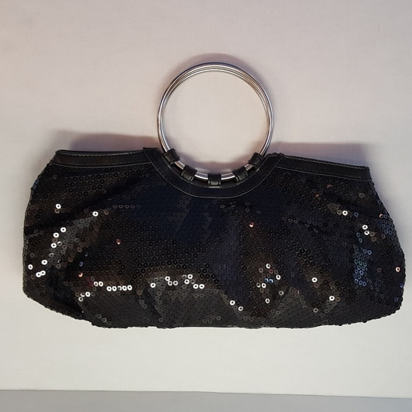 Chateau, Black Sequin Purse - Silver Round Handles - Picture 2 of 8